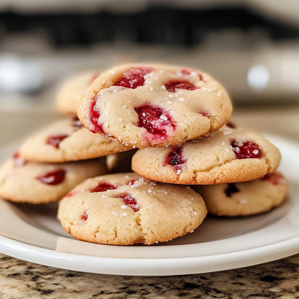 Freshly baked Almond Cherry Cookies with almonds and cherries.