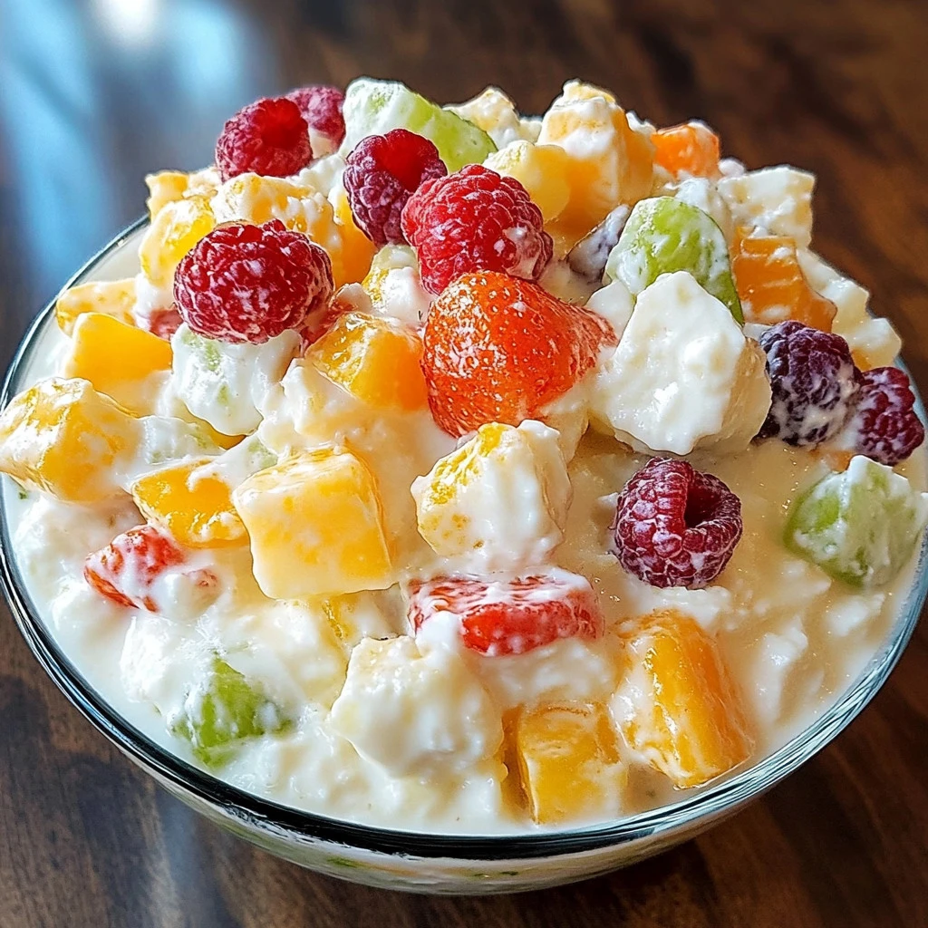 Delicious Ambrosia Salad Delight featuring fruits and marshmallows