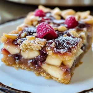 Delicious apple pie bars served on a plate with a slice taken out