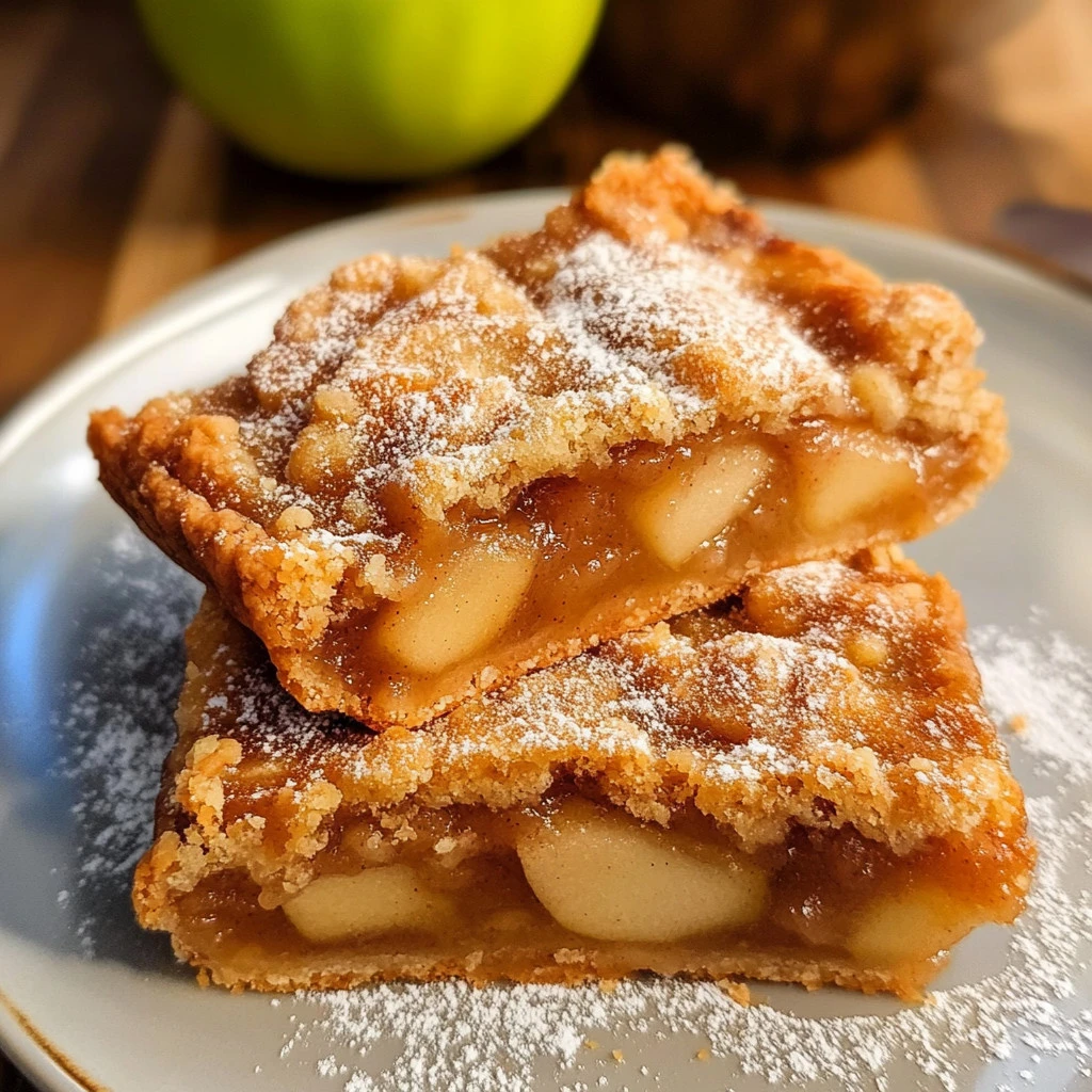 Delicious apple pie bars topped with crumbly crust and apple filling