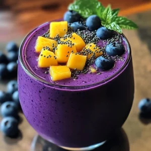 Blueberry mango smoothie with spirulina for a healthy snack