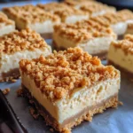 Delicious butterscotch graham cracker cheesecake bars served on a plate