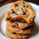 Delicious chocolate chip salted caramel cookies on a plate.