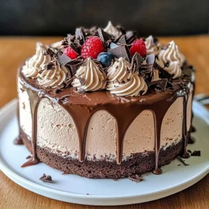 Delicious chocolate ice cream cake with layers of rich chocolate and cream.
