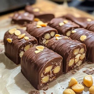 Delicious Chocolate Peanut Butter Candy Bars stacked on a plate