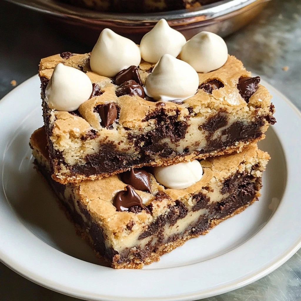 Delicious homemade Cookie Brownie Bars with chocolate drizzle on top