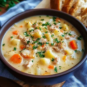 A steaming bowl of cozy soup garnished with fresh herbs and vegetables.