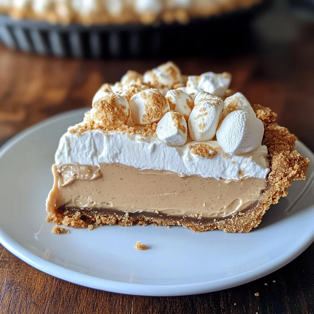 Creamy Peanut Butter Marshmallow Dream Pie with a delicious topping