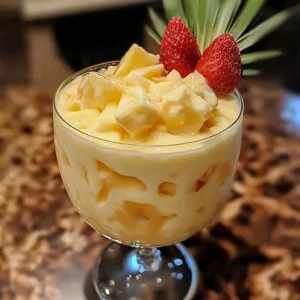 Delicious creamy Piña Colada served in a tropical setting