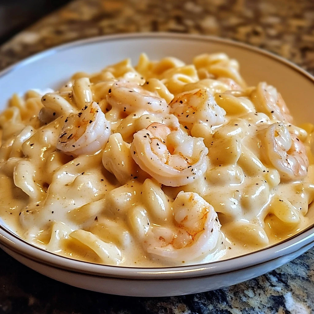 Creamy shrimp alfredo pasta served in a bowl with parsley garnish