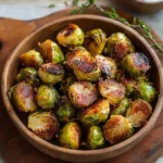 Delicious crispy bacon Brussels sprouts garnished for a tasty side dish.