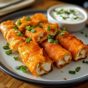 Crispy Buffalo chicken rolls with spicy filling on a plate