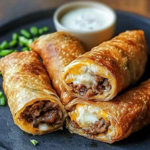 Crispy Philly Cheesesteak Egg Rolls with melted cheese filling