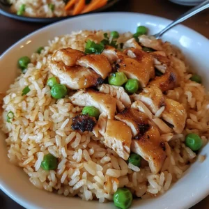 Delicious bowl of Garlic Chicken Fried Rice with chicken pieces and garlic aroma