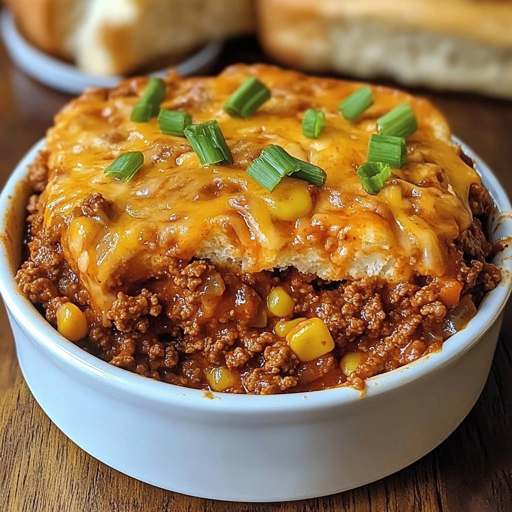 Hearty Sloppy Joe Casserole served in a baking dish
