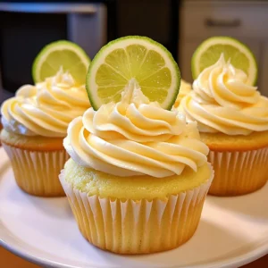 Freshly baked lemon lime cupcakes with zesty frosting and decorations