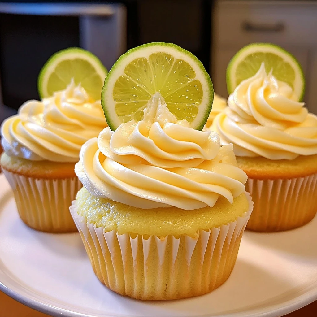 Freshly baked lemon lime cupcakes with zesty frosting and decorations