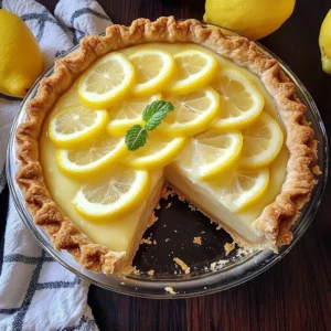 Slice of refreshing lemonade pie garnished with lemon slices.