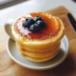 Delicious Mug Pancake topped with syrup and berries served in a mug