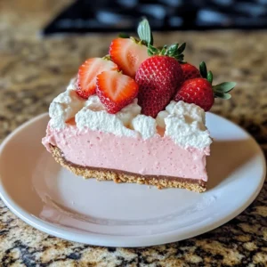 No-Bake Strawberry Cheesecake topped with fresh strawberries