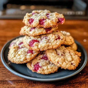 Freshly baked Raspberry Crumble Cookies on a cooling rack