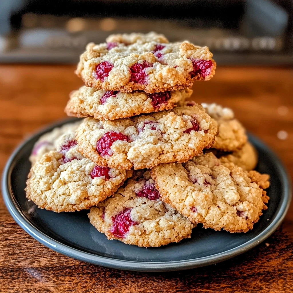 Freshly baked Raspberry Crumble Cookies on a cooling rack