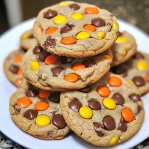 Batch of freshly baked Reese's Pieces Cookies with colorful candy pieces