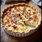 Savory bacon cheese quiche with golden crust and delicious filling