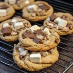 Delicious homemade S’mores Cookies with chocolate and marshmallows