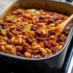 Delicious Southern Cowboy Bean Bake served in a rustic dish