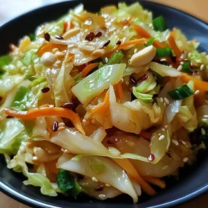 Vibrant Asian cabbage stir fry with colorful vegetables in a skillet
