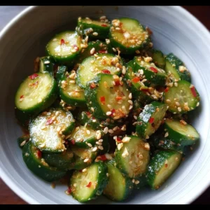 Asian cucumber salad with vibrant vegetables and a tangy dressing