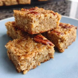 Baked banana oatmeal bars topped with sliced bananas and nuts