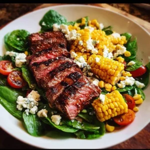 Balsamic steak salad with gorgonzola cheese and grilled corn