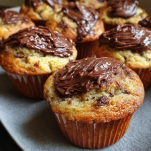 Delicious banana muffins swirled with Nutella, perfect for breakfasts or snacks