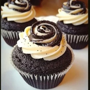 Delicious Black Bottom Cupcakes showcasing chocolate cake with creamy filling.