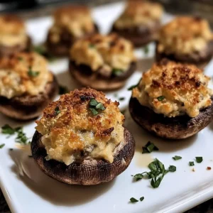 Plate of Boursin stuffed mushrooms topped with herbs