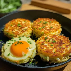 Plate of Cabbage Eggs served with herbs and spices in a rustic setting