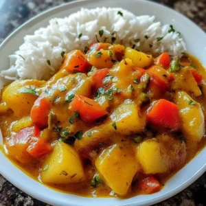 Delicious Caribbean Vegetable Curry with colorful vegetables and spices.