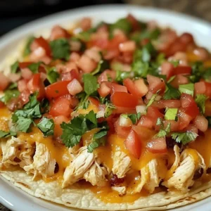 Delicious Cheese Chicken Tacos topped with fresh ingredients