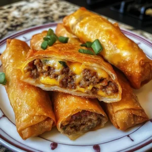 Delicious cheeseburger egg rolls served with dipping sauce