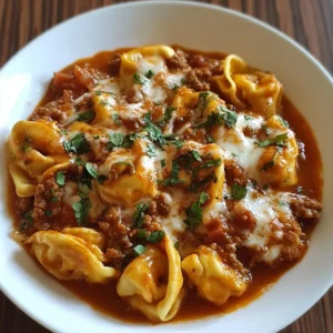Cheesy beef enchilada tortellini served on a plate