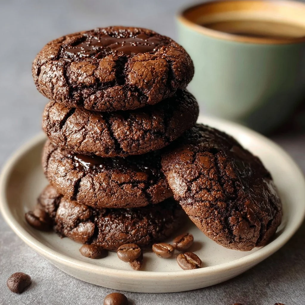 Chewy espresso brownie cookies topped with chocolate chips and coffee flavor.