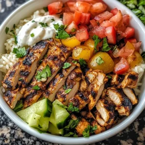 Delicious Chicken Shawarma Bowl with spices and fresh vegetables