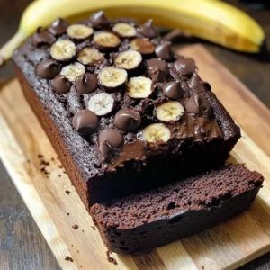 Deliciously moist Chocolate Banana Bread slice with chocolate chips