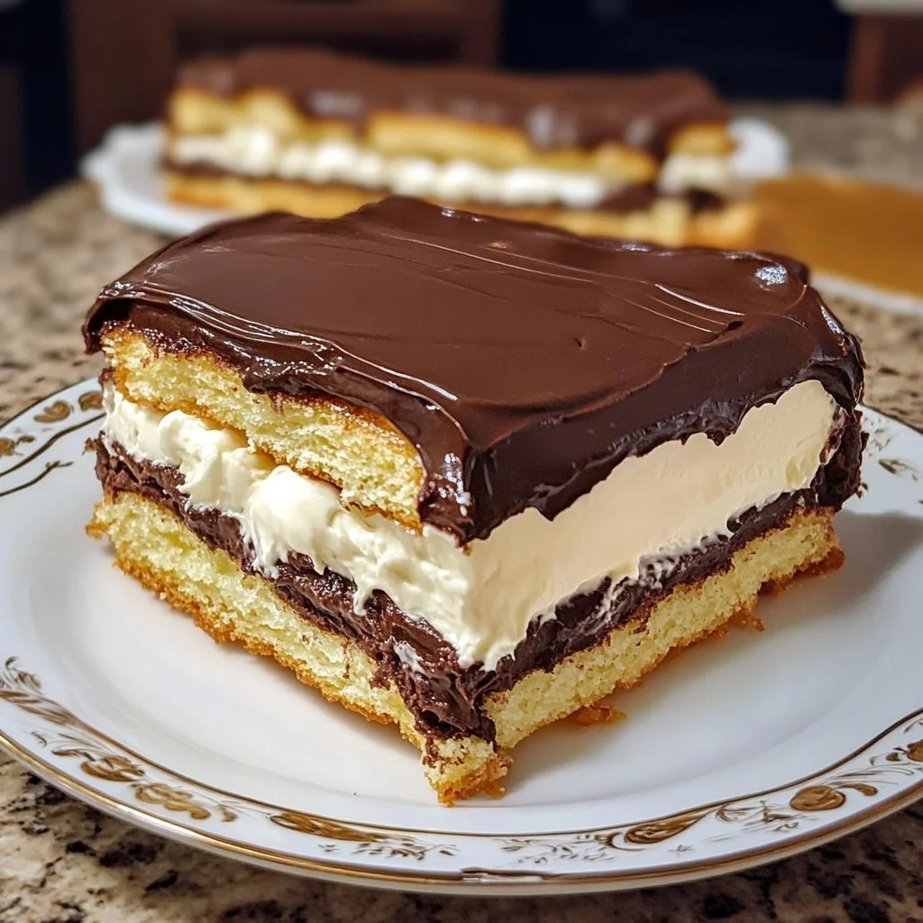 Delicious Chocolate Éclair Cake with chocolate glaze and creamy filling