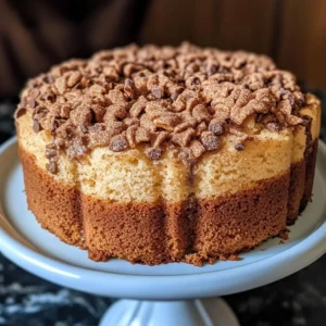 Deliciously baked Cinnamon Chip Coffee Cake with chocolate chips and cinnamon topping.