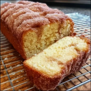 Deliciously baked Cinnamon Donut Bread topped with cinnamon sugar.