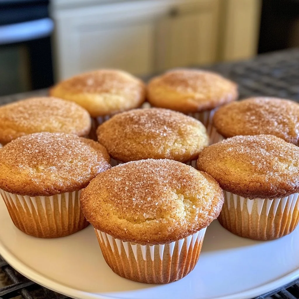 Freshly baked cinnamon sugar breakfast muffins on a wooden table