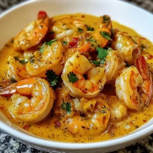 Delicious coconut curry shrimp served with rice and fresh herbs